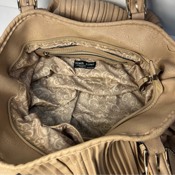 Black Rivet Cream Oversized Hobo Shoulder Bag W/Matching Wallet Boho Everyday - Picture 8 of 10